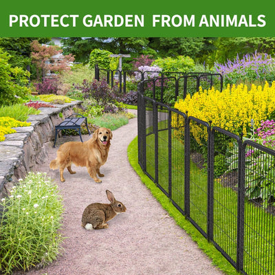 Petorldog Decorative Metal Garden Fence – Rustproof No - Dig Outdoor Barrier | Wire Animal Fence for Yard, Patio & Flower Beds | Black & Silver - Petorldog