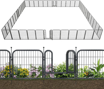 Petorldog Decorative Metal Garden Fence – Rustproof No - Dig Outdoor Barrier | Wire Animal Fence for Yard, Patio & Flower Beds | Black & Silver - Petorldog