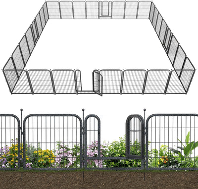 Petorldog Decorative Metal Garden Fence – Rustproof No - Dig Outdoor Barrier | Wire Animal Fence for Yard, Patio & Flower Beds | Black & Silver - Petorldog