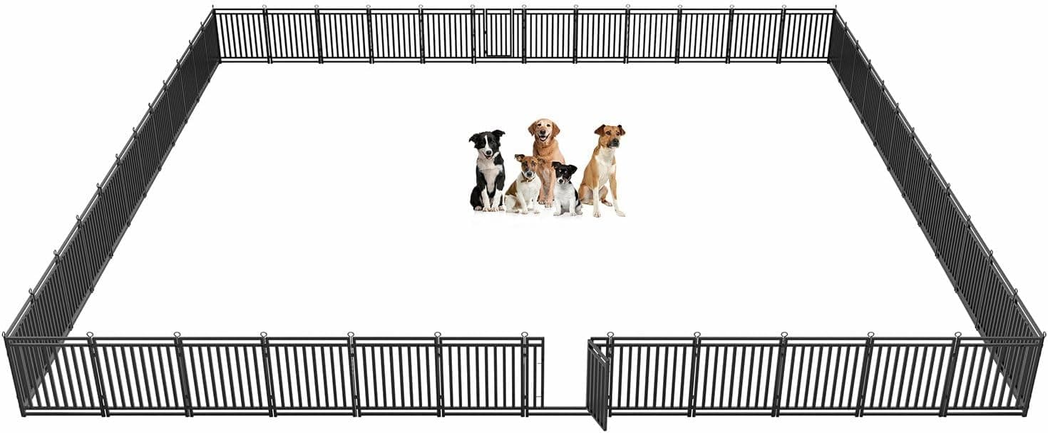 Petorldog Dog Playpen, Foldable Metal Exercise Pen for Small/Medium/Large Dogs – Available in 32" & 40" Heights, 8/16/24/32 Panels, for Yard, Camping & RV (Black - Silver) - Petorldog
