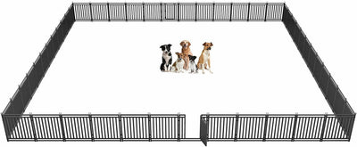 Petorldog Dog Playpen, Foldable Metal Exercise Pen for Small/Medium/Large Dogs – Available in 32" & 40" Heights, 8/16/24/32 Panels, for Yard, Camping & RV (Black - Silver) - Petorldog