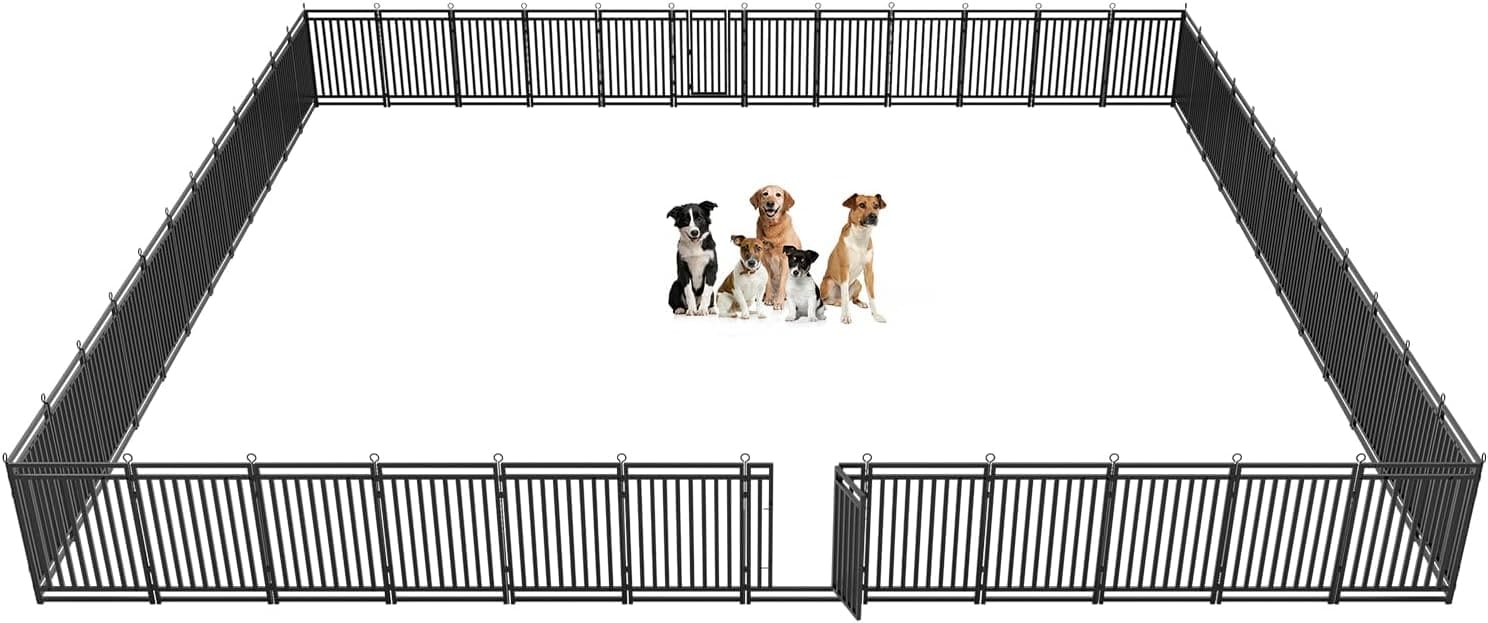 Petorldog Dog Playpen, Foldable Metal Exercise Pen for Small/Medium/Large Dogs – Available in 32" & 40" Heights, 8/16/24/32 Panels, for Yard, Camping & RV (Black - Silver) - Petorldog