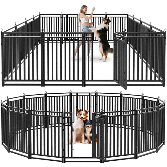 Petorldog Dog Playpen, Foldable Metal Exercise Pen for Small/Medium/Large Dogs – Available in 32" & 40" Heights, 8/16/24/32 Panels, for Yard, Camping & RV (Black - Silver) - Petorldog