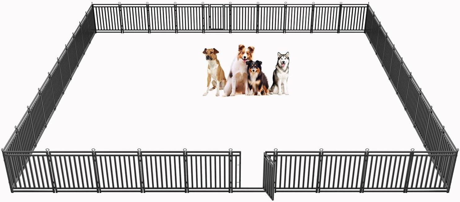 Petorldog Dog Playpen, Foldable Metal Exercise Pen for Small/Medium/Large Dogs – Available in 32" & 40" Heights, 8/16/24/32 Panels, for Yard, Camping & RV (Black - Silver) - Petorldog