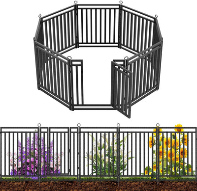 Petorldog Dog Playpen Garden Fence Metal Dog Fence Outdoor, Heavy - Duty Garden Fencing with Gate, Animal Barrier for Patio & Flower Beds, Black - Silver - Petorldog
