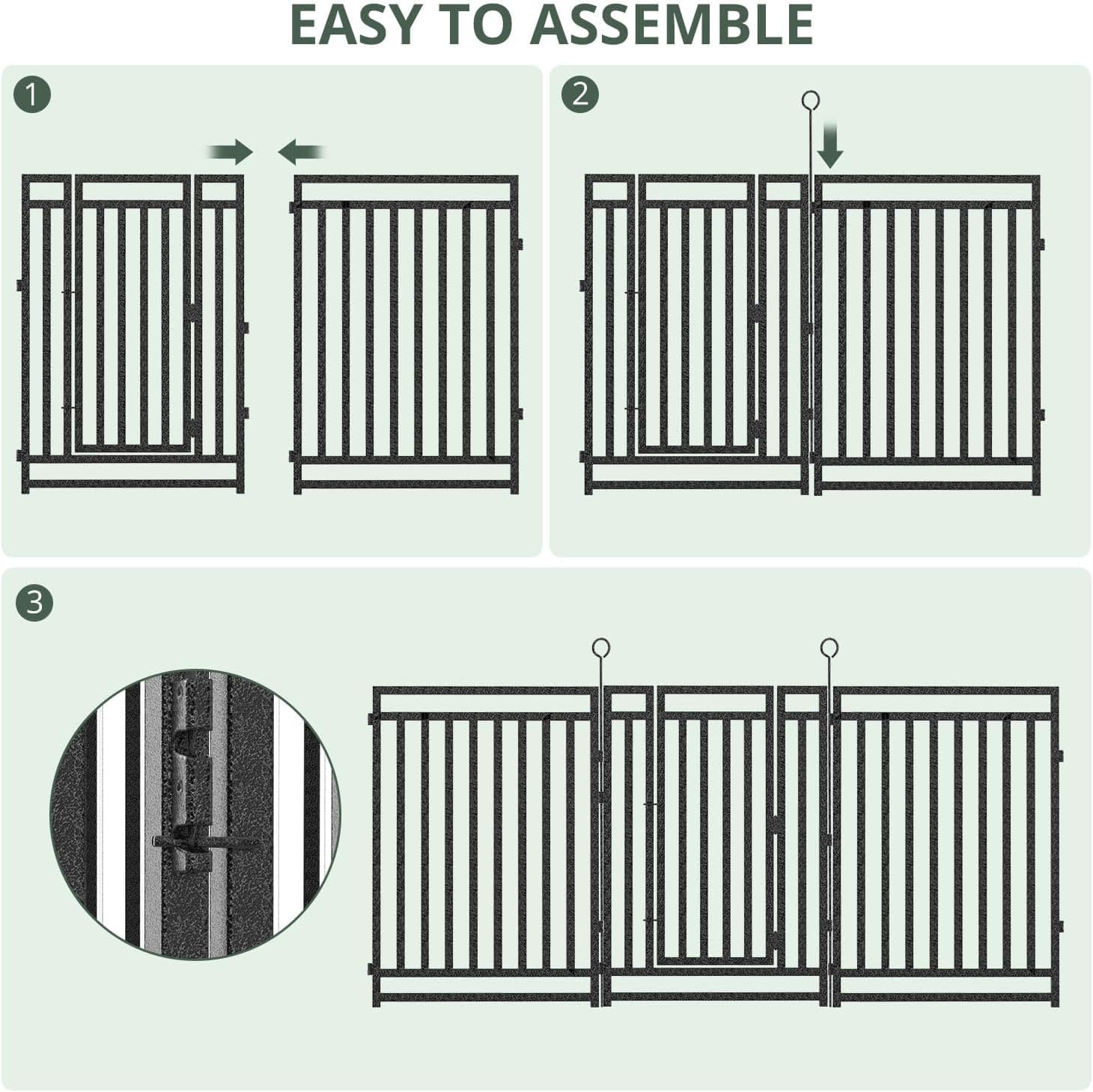 Petorldog Dog Playpen Garden Fence Metal Dog Fence Outdoor, Heavy - Duty Garden Fencing with Gate, Animal Barrier for Patio & Flower Beds, Black - Silver - Petorldog