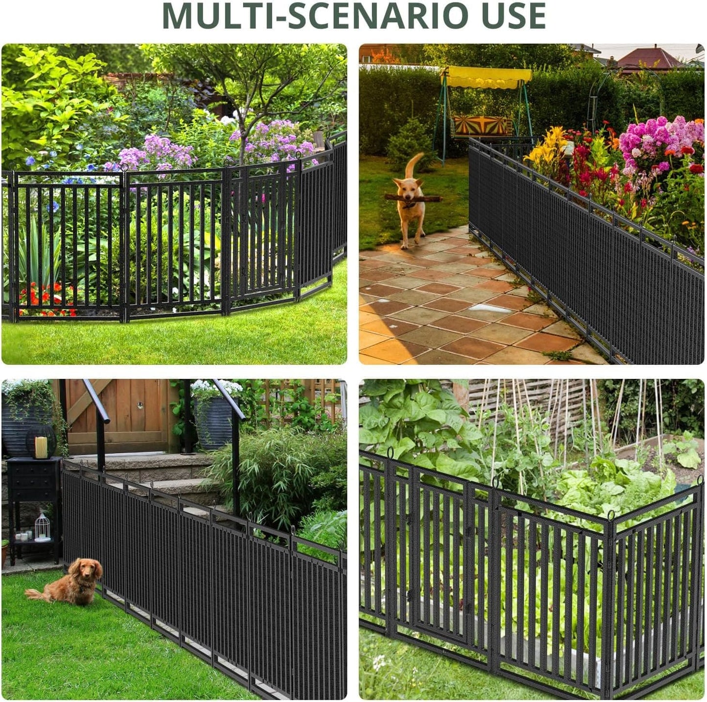Petorldog Dog Playpen Garden Fence Metal Dog Fence Outdoor, Heavy - Duty Garden Fencing with Gate, Animal Barrier for Patio & Flower Beds, Black - Silver - Petorldog