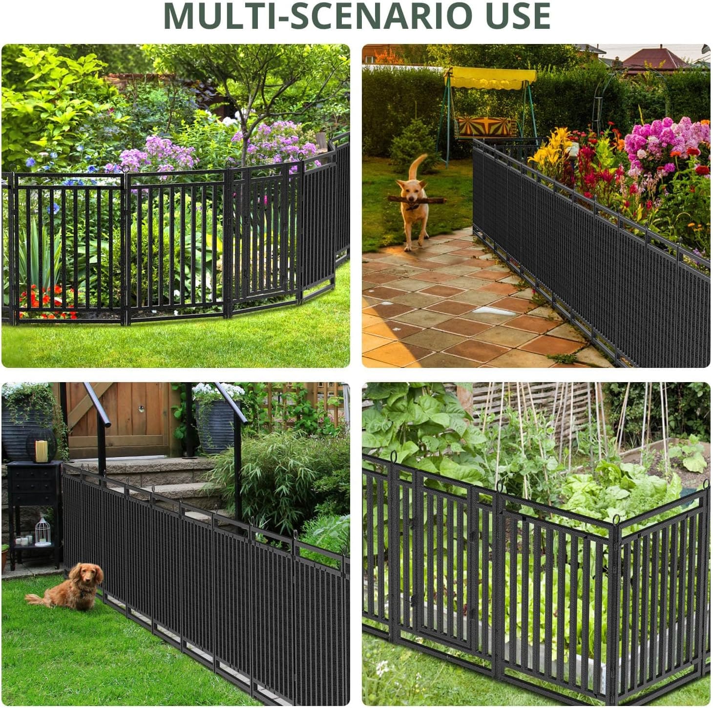 Petorldog Dog Playpen Garden Fence Metal Dog Fence Outdoor, Heavy - Duty Garden Fencing with Gate, Animal Barrier for Patio & Flower Beds, Black - Silver - Petorldog