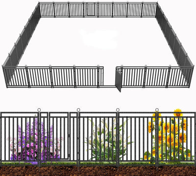 Petorldog Dog Playpen Garden Fence Metal Dog Fence Outdoor, Heavy - Duty Garden Fencing with Gate, Animal Barrier for Patio & Flower Beds, Black - Silver - Petorldog