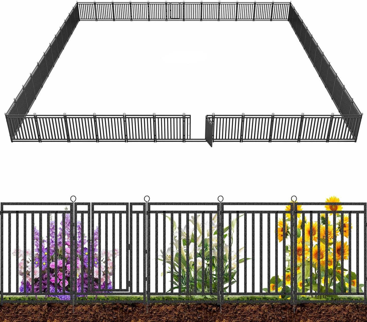 Petorldog Dog Playpen Garden Fence Metal Dog Fence Outdoor, Heavy - Duty Garden Fencing with Gate, Animal Barrier for Patio & Flower Beds, Black - Silver - Petorldog