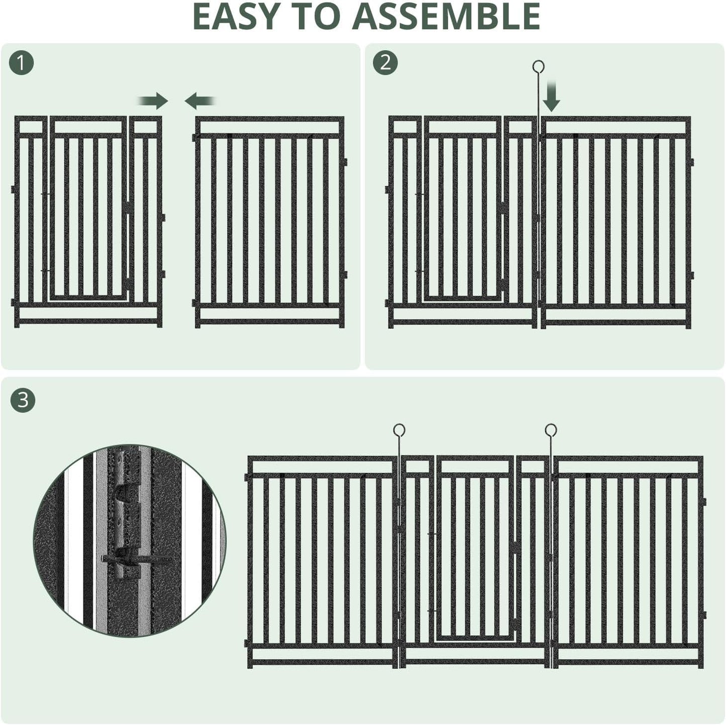 Petorldog Dog Playpen Garden Fence Metal Dog Fence Outdoor, Heavy - Duty Garden Fencing with Gate, Animal Barrier for Patio & Flower Beds, Black - Silver - Petorldog