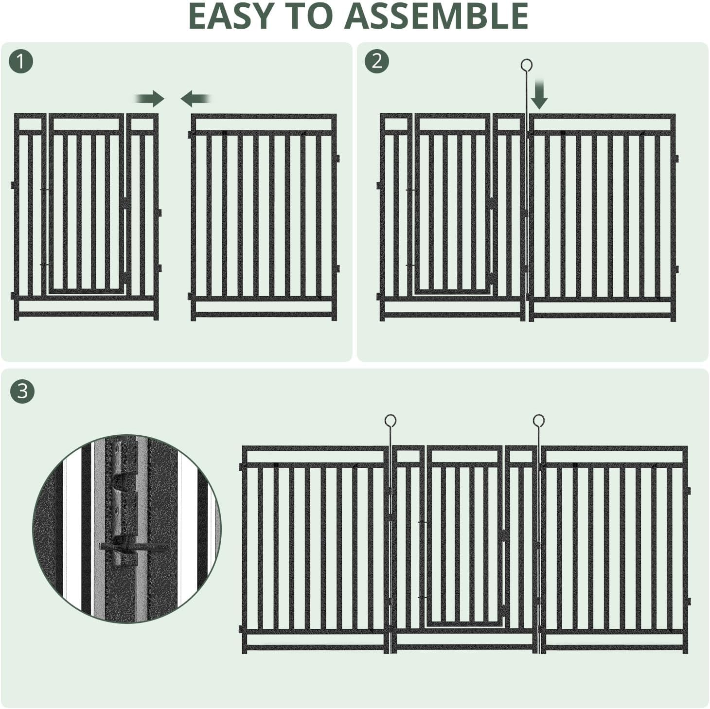 Petorldog Dog Playpen Garden Fence Metal Dog Fence Outdoor, Heavy - Duty Garden Fencing with Gate, Animal Barrier for Patio & Flower Beds, Black - Silver - Petorldog
