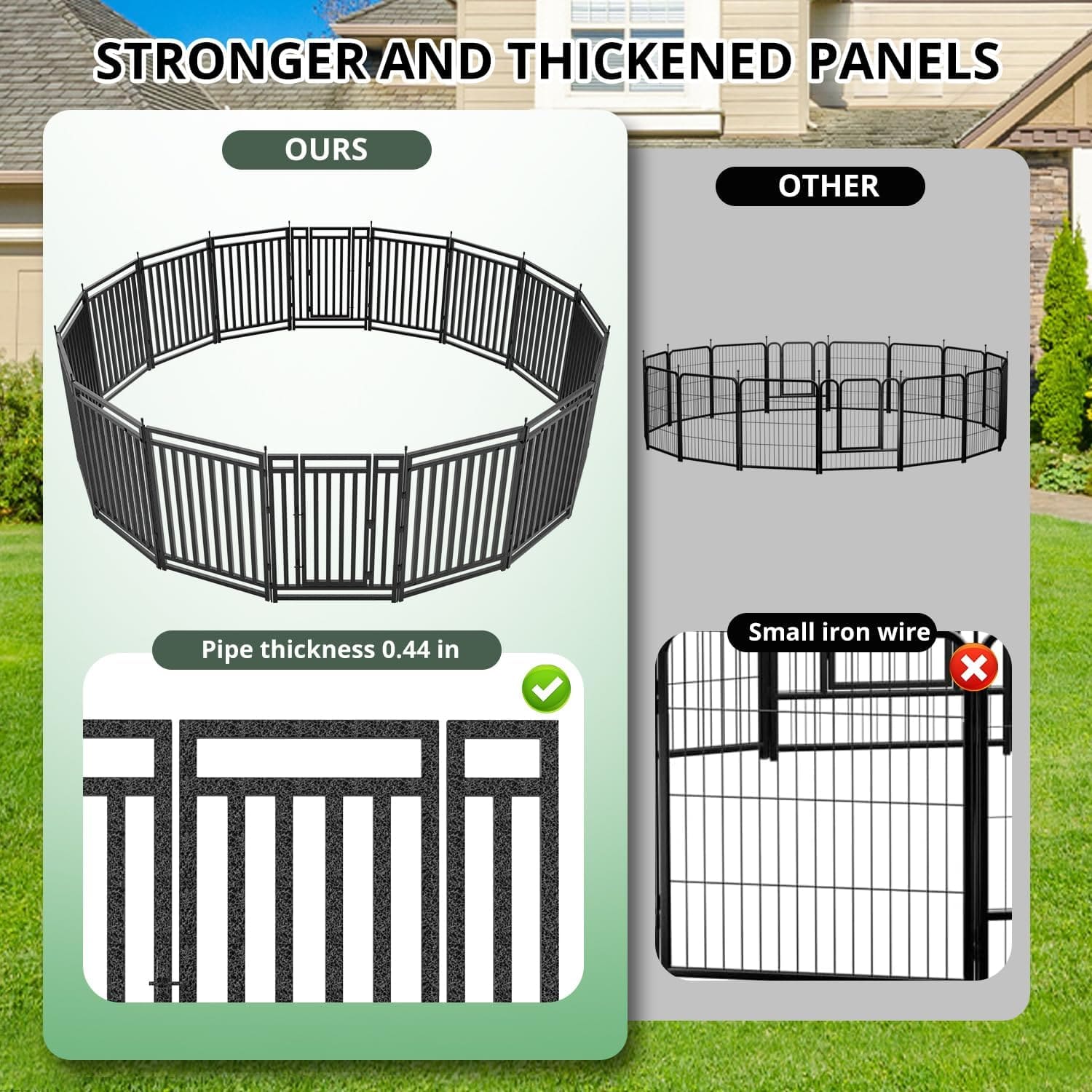 Petorldog Dog Playpen,32"/40" H, 8/16/24/32 Panels，Foldable Metal dog fence outdoor for yard,Camping & RV (Black/Silver) - Petorldog