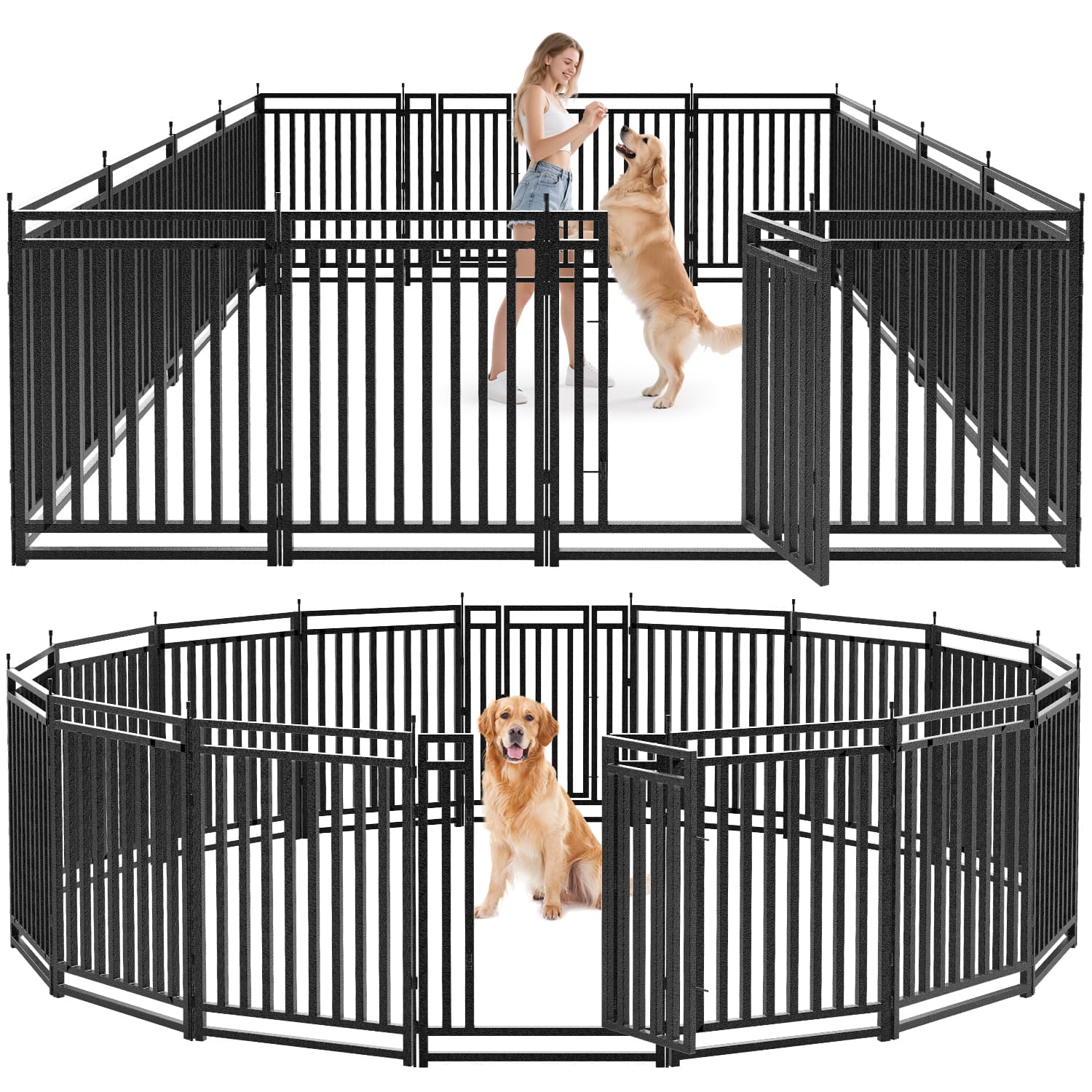 Petorldog Dog Playpen,32"/40" H, 8/16/24/32 Panels，Foldable Metal dog fence outdoor for yard,Camping & RV (Black/Silver) - Petorldog