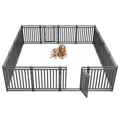 Petorldog Dog Playpen,32"/40" H, 8/16/24/32 Panels，Foldable Metal dog fence outdoor for yard,Camping & RV (Black/Silver) - Petorldog
