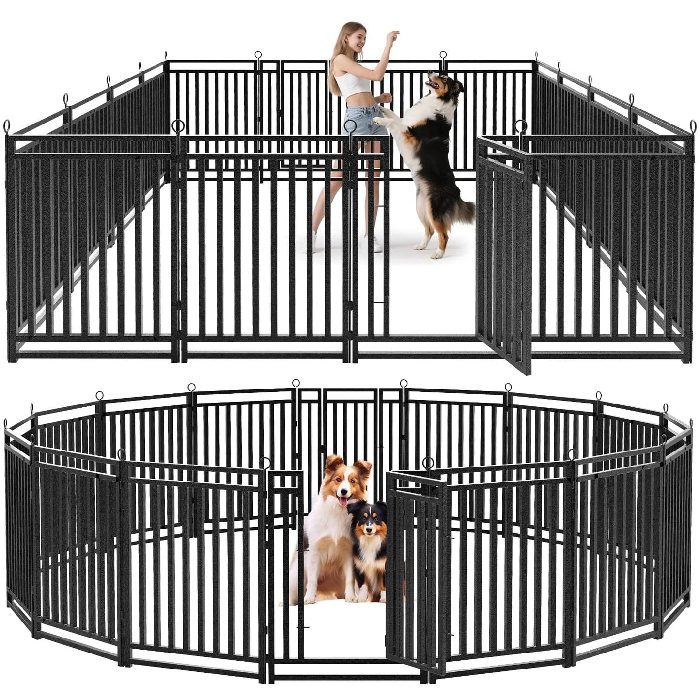 Petorldog Foldable Dog Playpen, Available in 32" / 40" Heights with Multiple Panel Options, Ideal for Yards, Outdoor Camping, and RV Use, Suitable for Dogs of All Sizes (Black/Silver). - Petorldog