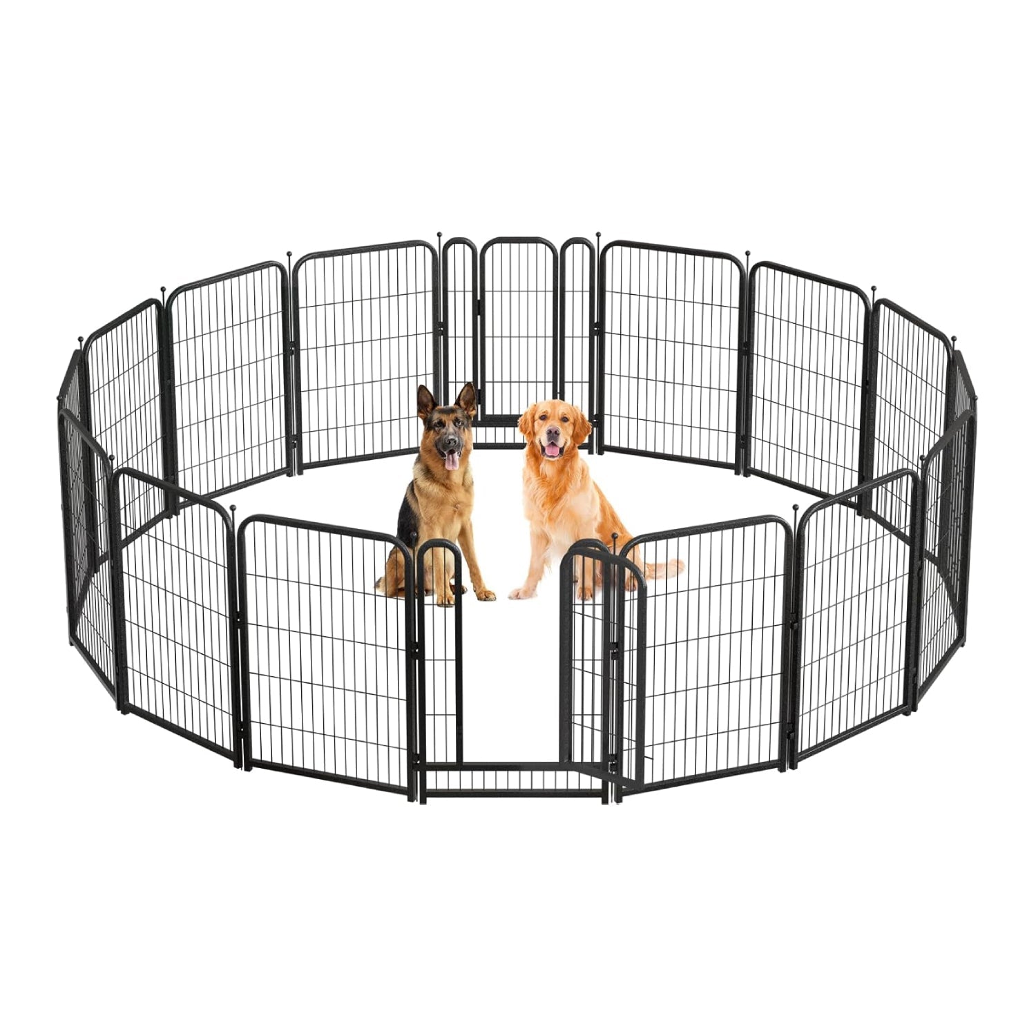 Petorldog Metal Dog Playpen – 24/32/40/45 Inch Height, 8/16/24/32 Panels | Heavy - Duty Dog Fence for Small, Medium & Large Breeds | Indoor & Outdoor Pet Playpen for Yard, Camping, RV – Black & Silver - Petorldog