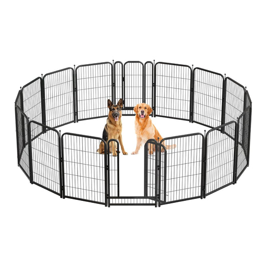 Petorldog Metal Dog Playpen – 24/32/40/45 Inch Height, 8/16/24/32 Panels | Heavy - Duty Dog Fence for Small, Medium & Large Breeds | Indoor & Outdoor Pet Playpen for Yard, Camping, RV – Black & Silver - Petorldog