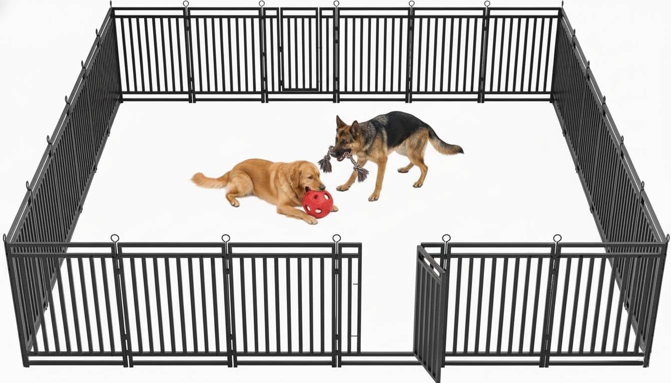 Petorldog Portable Foldable Metal Playpen, Available in 32" and 40" Heights with 8–32 Interlockable Panels, Suitable for Dogs of Various Sizes and Perfect for Yards, RVs, and Outdoor Camping (Black/Silver). - Petorldog