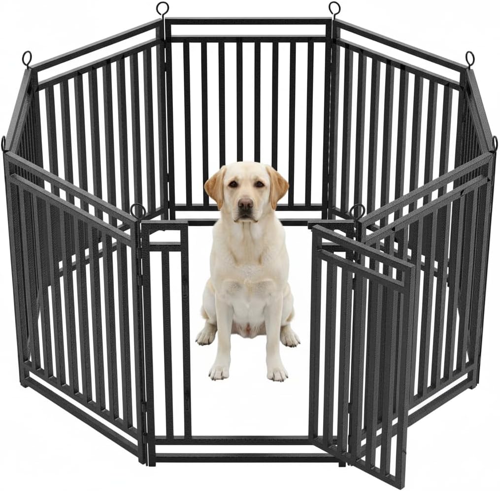 Petorldog Portable Foldable Metal Playpen, Available in 32" and 40" Heights with 8–32 Interlockable Panels, Suitable for Dogs of Various Sizes and Perfect for Yards, RVs, and Outdoor Camping (Black/Silver). - Petorldog