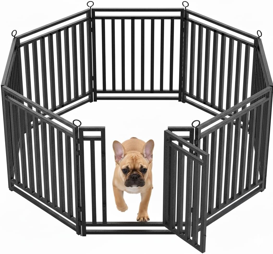 Petorldog Portable Foldable Metal Playpen, Available in 32" and 40" Heights with 8–32 Interlockable Panels, Suitable for Dogs of Various Sizes and Perfect for Yards, RVs, and Outdoor Camping (Black/Silver). - Petorldog