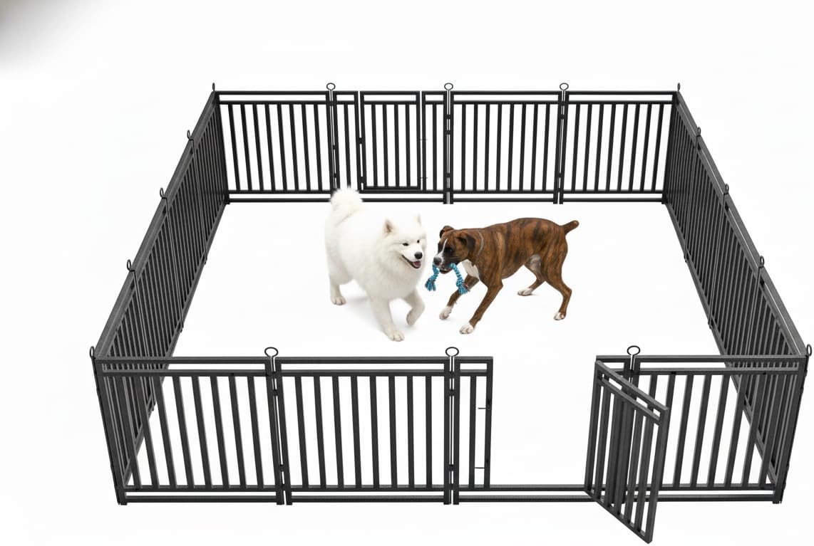 Petorldog Portable Foldable Metal Playpen, Available in 32" and 40" Heights with 8–32 Interlockable Panels, Suitable for Dogs of Various Sizes and Perfect for Yards, RVs, and Outdoor Camping (Black/Silver). - Petorldog
