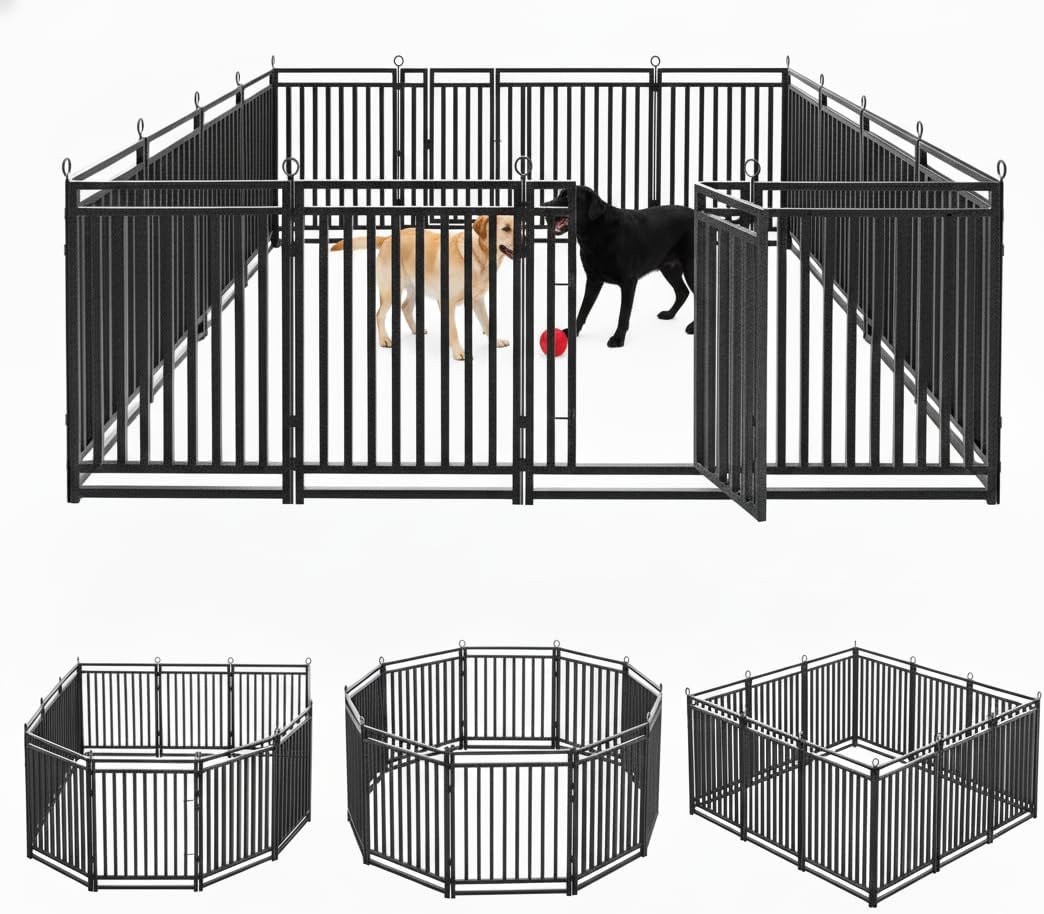 Petorldog Portable Foldable Metal Playpen, Available in 32" and 40" Heights with 8–32 Interlockable Panels, Suitable for Dogs of Various Sizes and Perfect for Yards, RVs, and Outdoor Camping (Black/Silver). - Petorldog